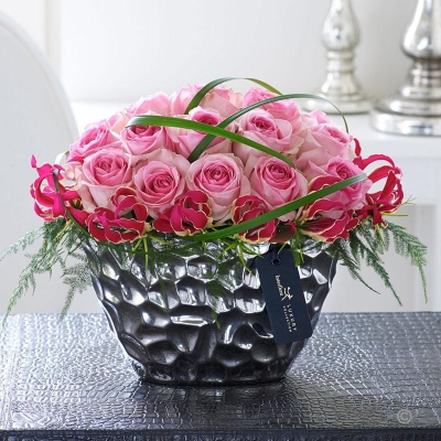 Luxury Pink Rose and Gloriosa Arrangement