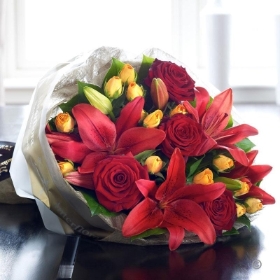 Luxury Red Rose and Lily Hand tied