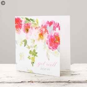 Get Well Soon Watercolour Flowers Greetings Card